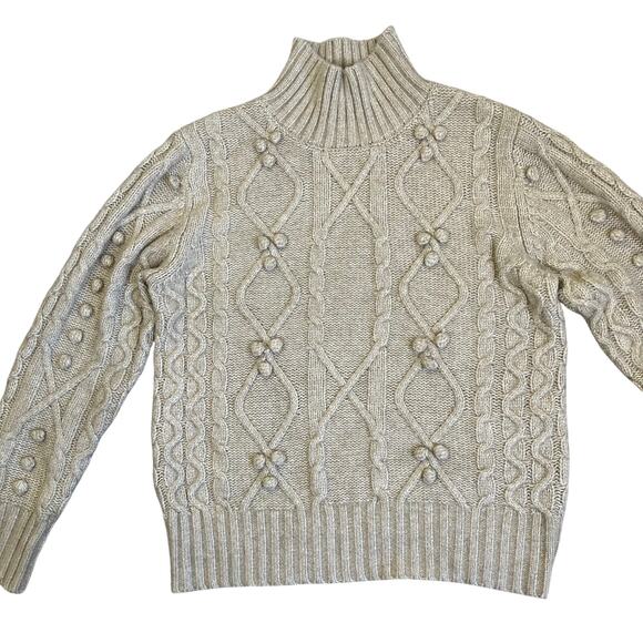 Cupcakes & Cashmere Sz XL Mock Neck Cable Knit Sweater Bobbles Heathered Oatmeal - Picture 5 of 16